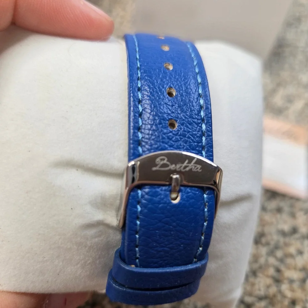 Bertha‎ Cecelia BR3005 Blue Leather Owl Moon Dial Silver Tone Ladies Watch